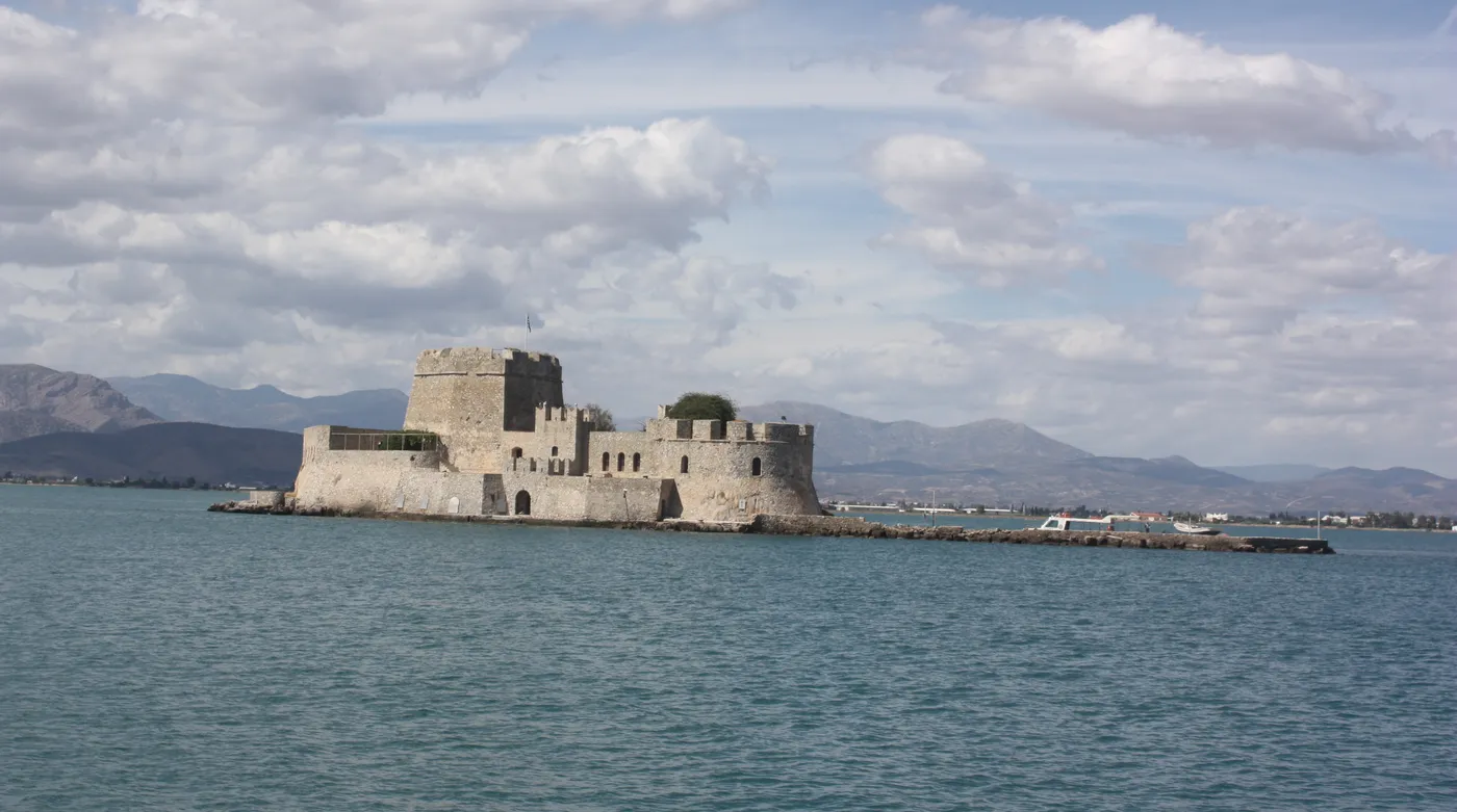 The sea fortress of Bourtzi on its islet in the bay of Nafplio