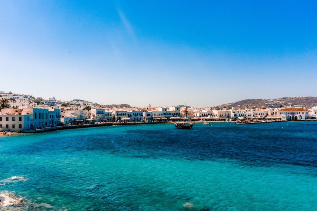 seaside town with blue water